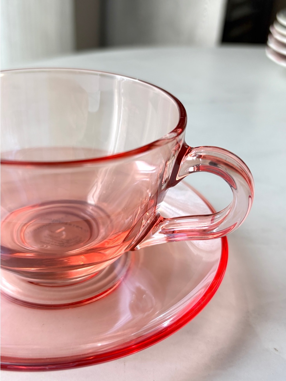 RARE! New Anthropologie Alice Glass Teacup & Saucer Set, Pink - Picture 3 of 7
